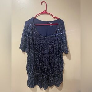 Lane Bryant Navy Sequin Blouse